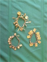 3 gold charm bracelets