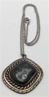 Sterling Black Stone Pendant & Necklace