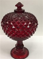 Red Glass Covered Footed Compote