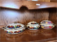 3 Fruit Covered Bowls w/ handles