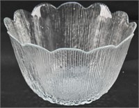 Blown Ribbed Clear Glass Bowl, Scalloped Rim