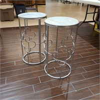 Pair Side Tables silver metal with marble ? Tops