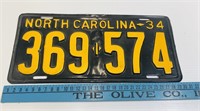 1934 NC License Plate