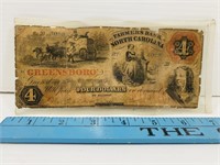 1861 Greensboro Farmers Bank $4 Note