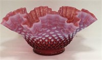 Cranberry Opalescent Hobnail Glass Bowl