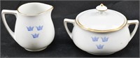 Swedish Rorstrand Porcelain Sugar Bowl and Creamer