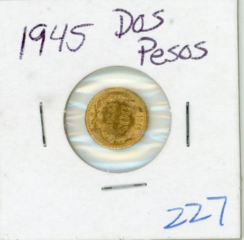 1945 Dos Pesos Gold Coin AGW: 0482oz