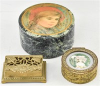 3 Assorted Vintage Trinket Boxes, Edna Hibel, Etc.