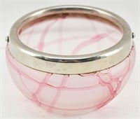 Pink Frosted Glass Basket with Chrome Handle