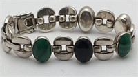 Sterling Silver Mexico Onyx & Malachite Bracelet