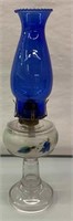 Glass Oil Lamp With Cobalt Blue Chimney