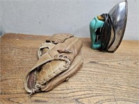 Vintage Childrens Baseball Glove + Toy Iron