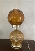 Vintage Amber Hobnail Glass Lamp w/Bulbous Shade