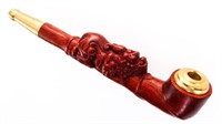 Hand Carved Mahogany Pipe w/ Brass Fittings