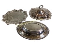 Three Pieces Silver Plate Serving Ware
