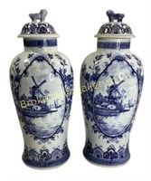 Pair Delft Mantle Urns