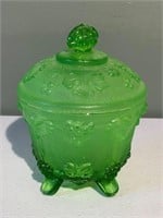 Green Glass Covered Dish