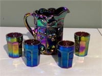 Carnival Glass Pitcher & Cups
