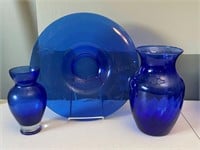 Cobalt Blue Vases & Charger