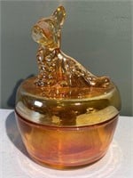 Amber Glass Dog Trinket Box