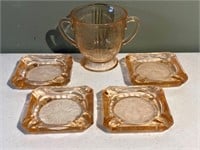 Depression Glass Cup & 4 Coasters