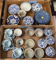 LARGE LOT OF BLUE & WHITE ORIENTAL BOWLS