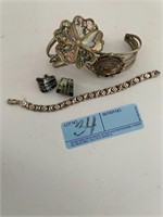 Abalone' Inlay Cuffs & earrings + silver bracelet