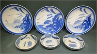 BOX OF ORIENTAL BLUE & WHITE PORCELAIN DISHES