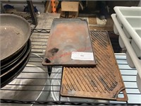 (2) CAST IRON GRIDDLE/GRILL PLATES
