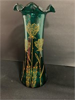 Emerald Green Floral Vase 10” tall