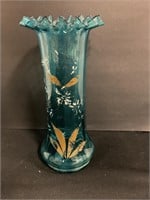 Blue glass vase 10” tall