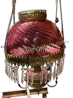 Victorian Hanging Oil Lamp, Electrified