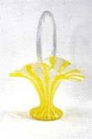 Yellow Art Glass Handled Basket