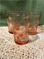 3 Pink Depression Glasses 4 1/4” Strawberry
