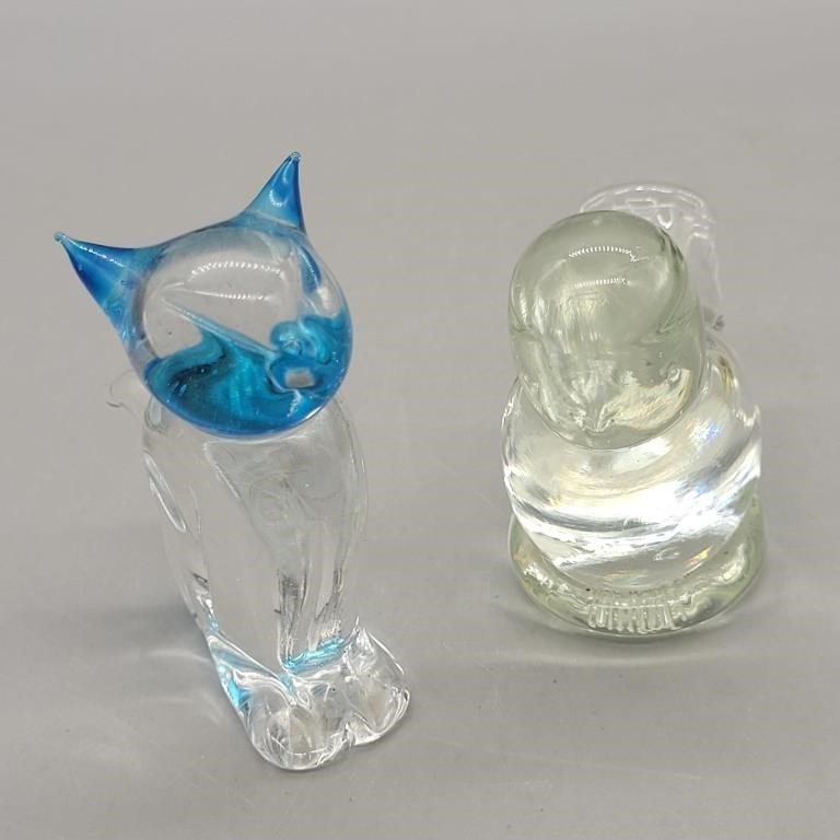 BLOWN GLASS KITTY CAT & BIRD OF PARADISE SIGNED