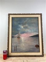 Framed sunset painting