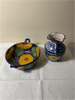 Vintage pottery blue sunflower