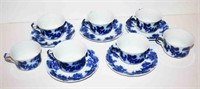 Flow-Blue China "Lancaster" (5) Handled Cups &