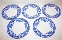 Flow-Blue China "Harwood" (5) 9"D Dinner Plates -