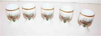 (5) Gold Rimmed Stag Egg Cups (1) w/ Lime 2.5"H
