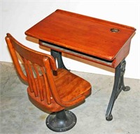 Wooden Child's Desk & Chair w/ Metal Bases -