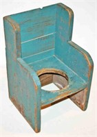 Blue Painted Wooden Child's Potty Chair 18"H
