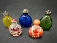 Lot of 5 Colored Glass Asian Snuff Bottles