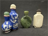 3 Asian Snuff Bottles (Jade, Porcelain, Stone)