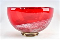 Red Footed Glass Bowl with Marbled Bottom
