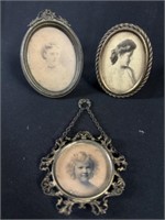 Three Victorian Framed Oval Portraits Women Girls