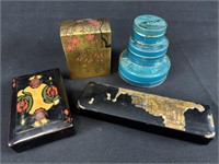 5 Sm. Wooden Boxes & Metal Caviar Container Set