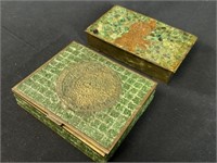 Two Intricate & Unique Inlayed Stone & Metal Boxes