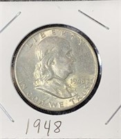 1948 90% Silver Franklin Half Dollar US Coin