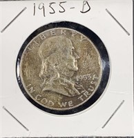 1955-D 90% Silver Franklin Half Dollar US Coin